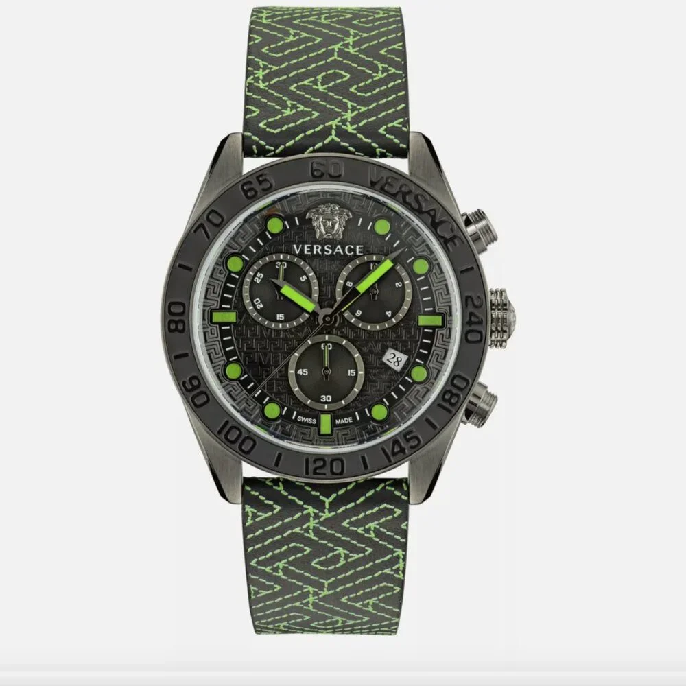 NEW Versace Mens Greca IP Gunmetal Watch